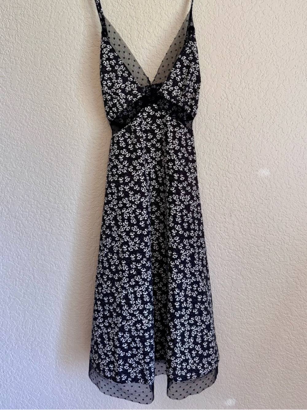 Vintage Black Floral Slip Dress with Lace Trim Small